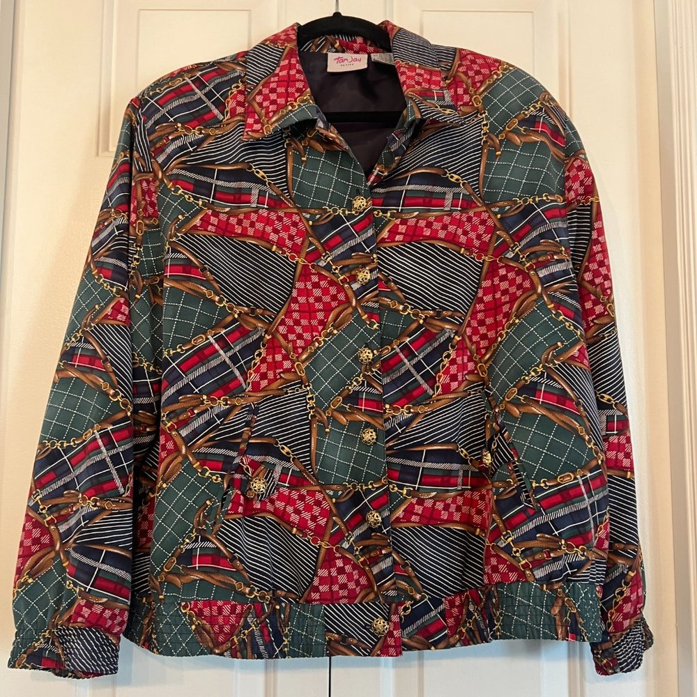 Vintage Bomber Jacket with Gold Buttons and Pockets